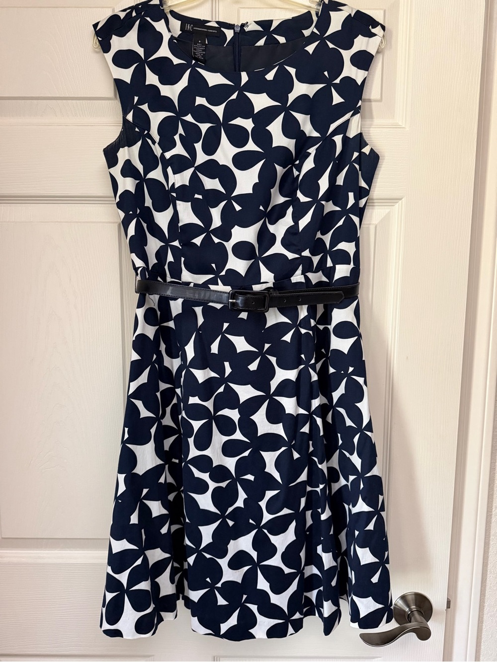 INC  Navy & White Floral Fit-and-Flare Dress